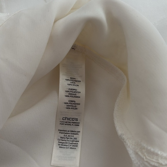 Chico’s White High/Low, Lace/Lined Cap Sleeve Blouse. Size 2=12/14 - Picture 9 of 12